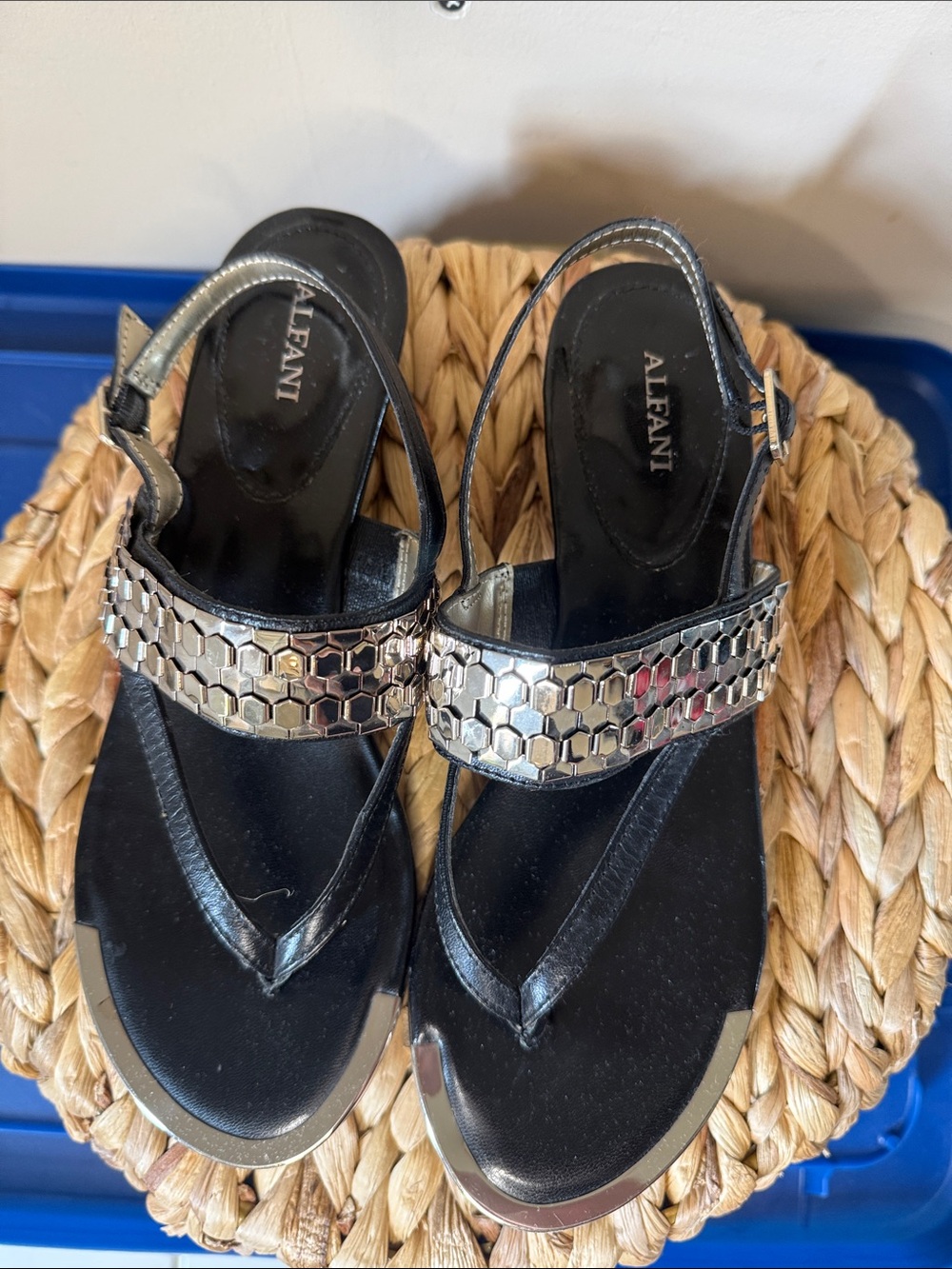 Alfani Black Sandal with Metallic Hex Accent